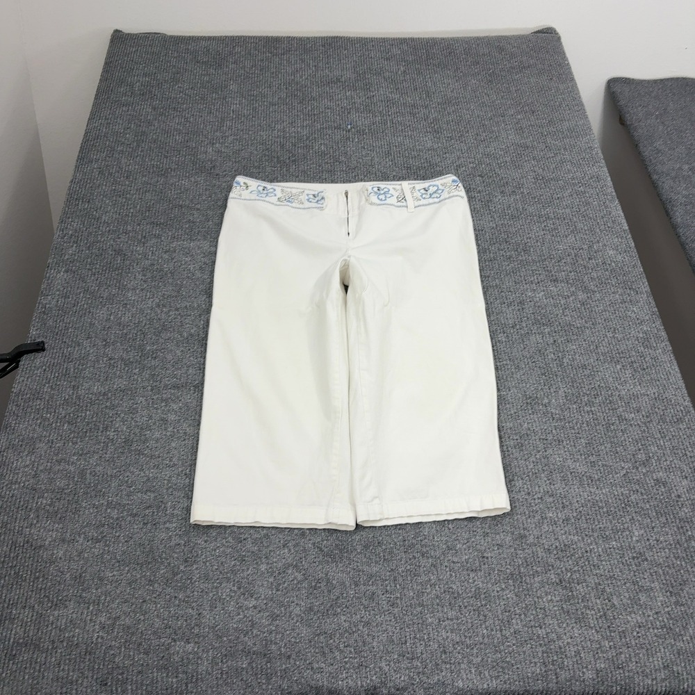 Faded Glory Capri Pants Women 18W White Cotton Stretch Floral Embroidered Y2K